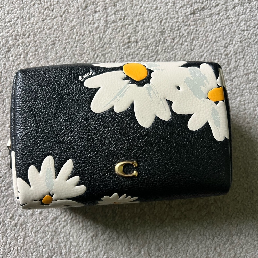 NWOT Coach Floral Print Leather Cosmetic Pouch